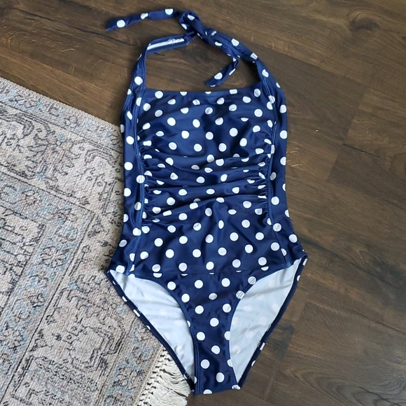 NEW Navy Polka Dot Halter Swimsuit - Picture 3 of 7